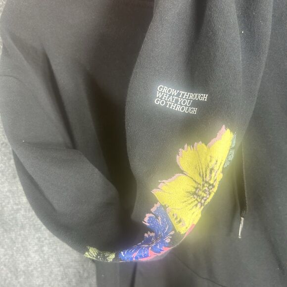 Adidas Black Hoodie Sweatshirt Grow Through What You Go Through Floral Sleeves L - Picture 8 of 16